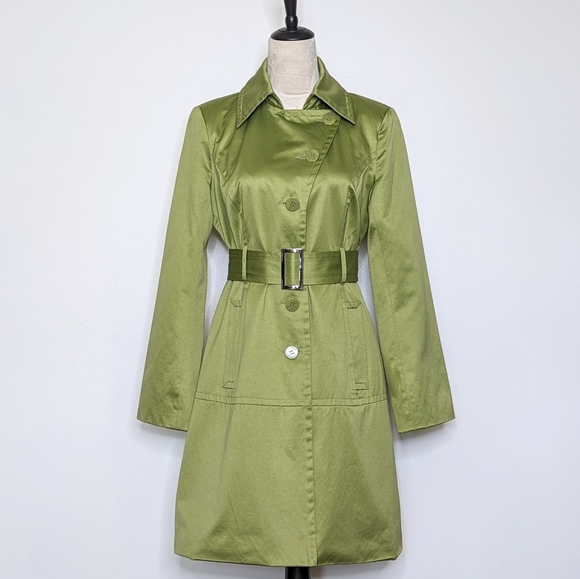 blanc noir Jackets & Blazers - Blanc Noir Green Trench Coat with Belt Womens Size Small